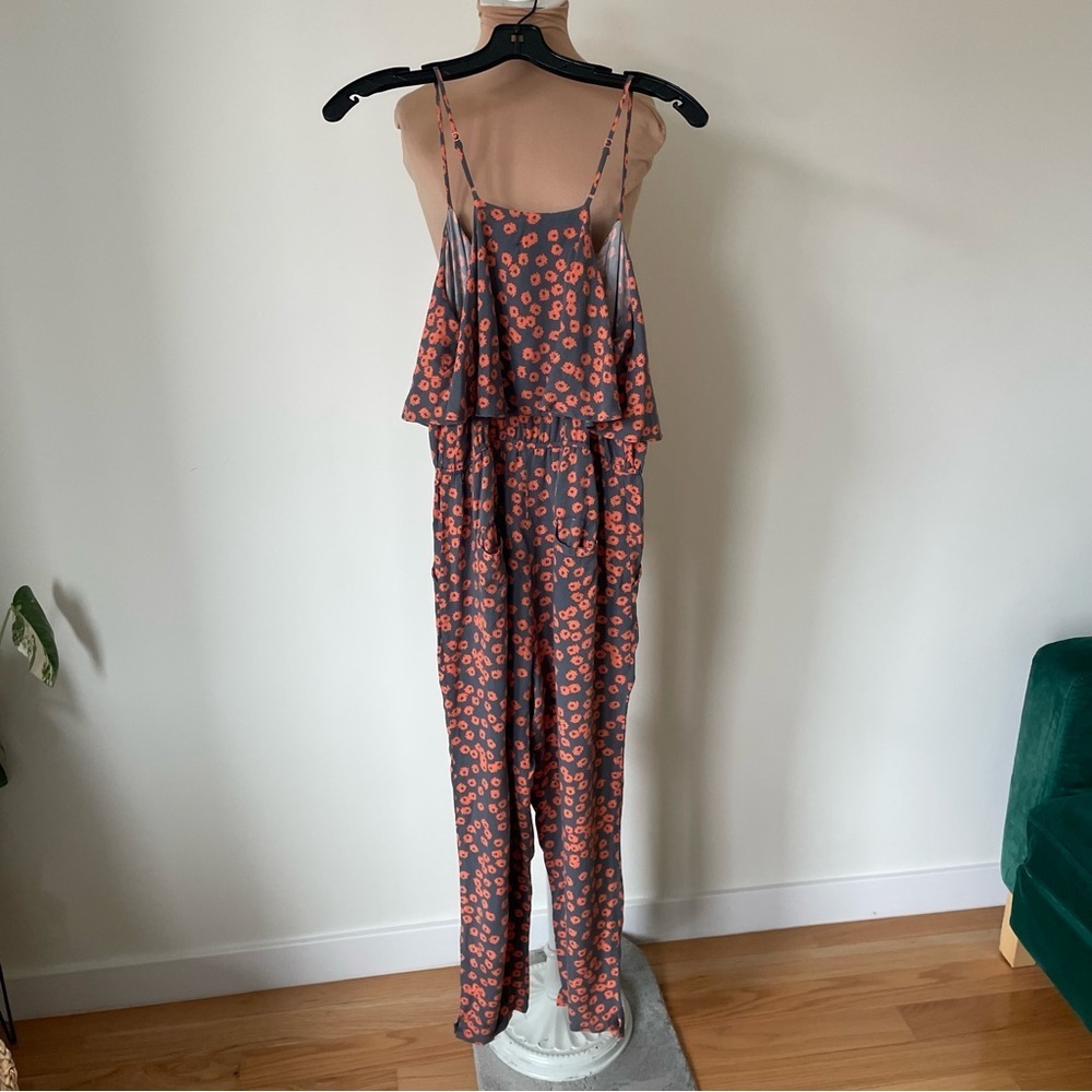 Anthropologie Lilka Curieuse Orange Gray Floral Pockets Pull On Jumpsuit Sz XSP - Picture 3 of 9